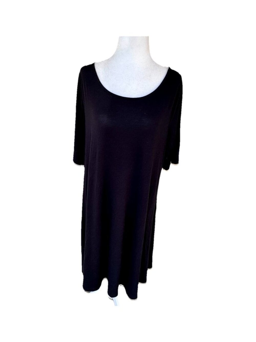 Apt 9 Black T-Shirt Dress Women Plus Size 1X Stretch Trapeze Swing Short Sleeve